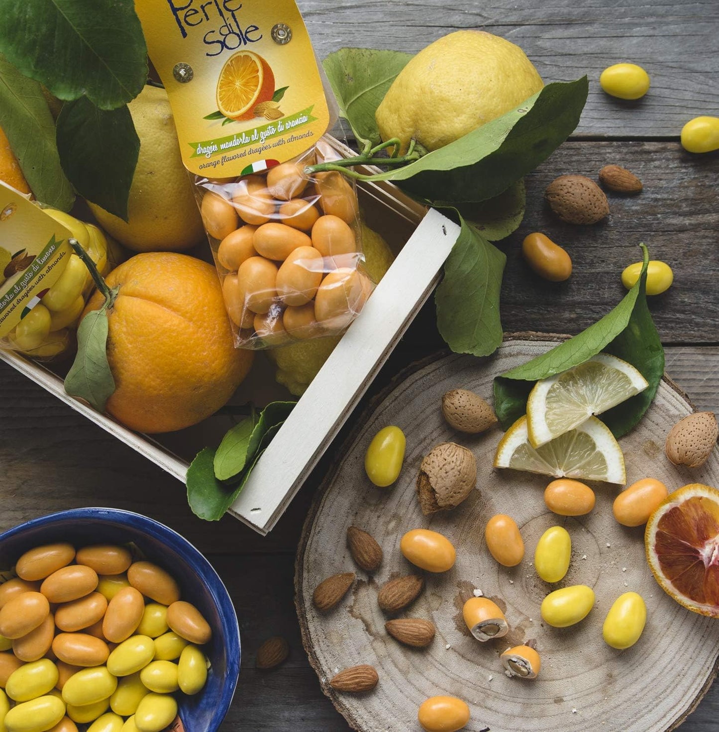 Almendras grageas con sabor a limón