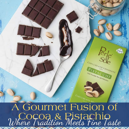 PERLE DI SOLE PISTACHIO FLAVORED DARK CHOCOLATE BAR (3.5 oz | 100 g)