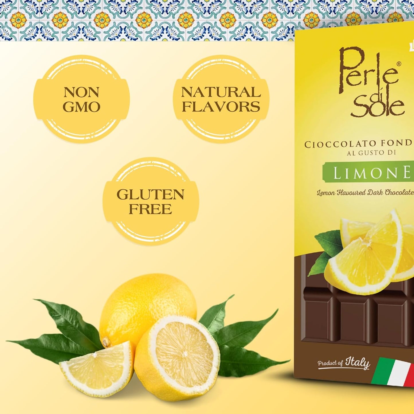 Perle di Sole Lemon Dark Chocolate Bar — Italian (3.5 oz / 100g)