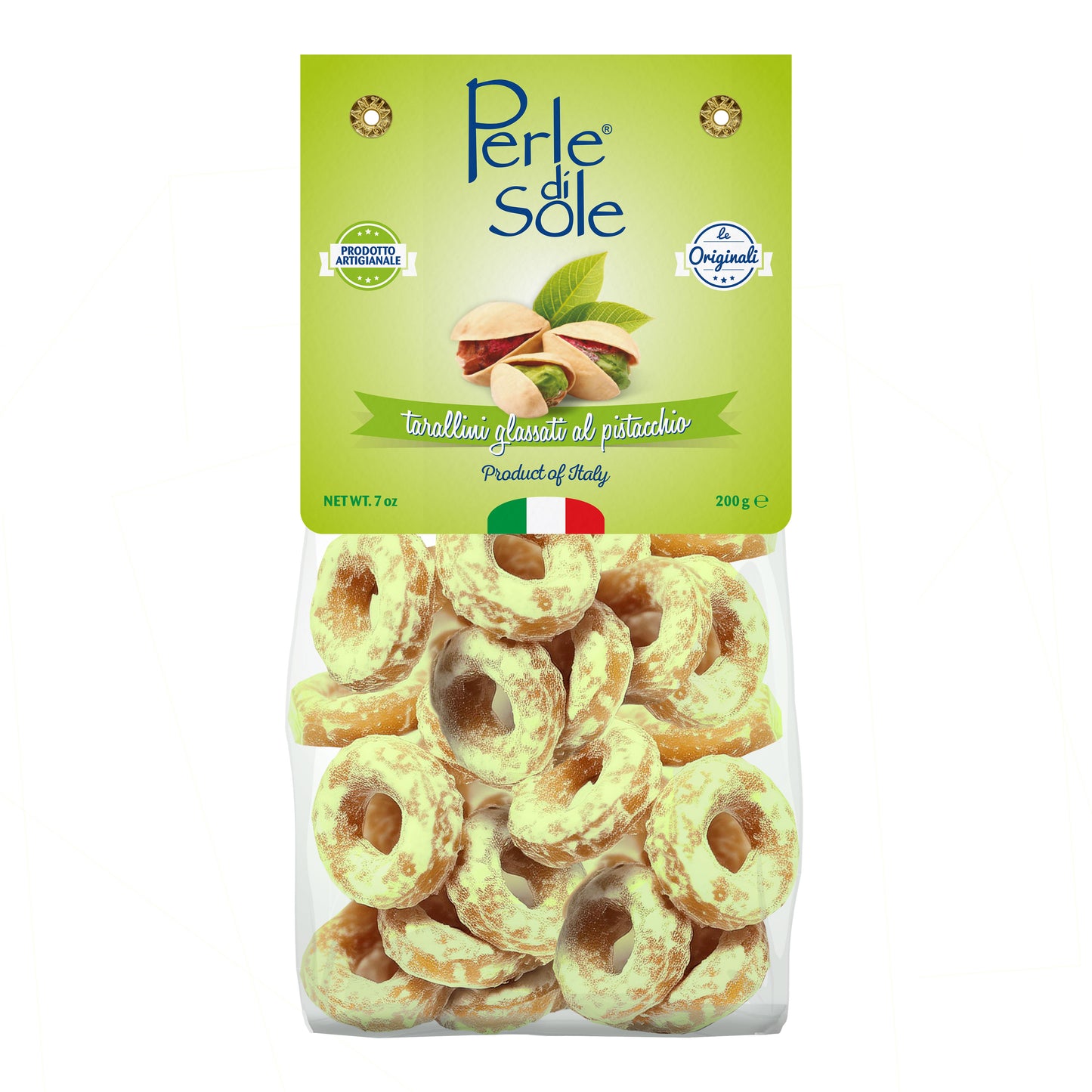 Perle di Sole Sweet Taralli with Pistachio Glaze — Italian Cookie (7 oz / 200g)