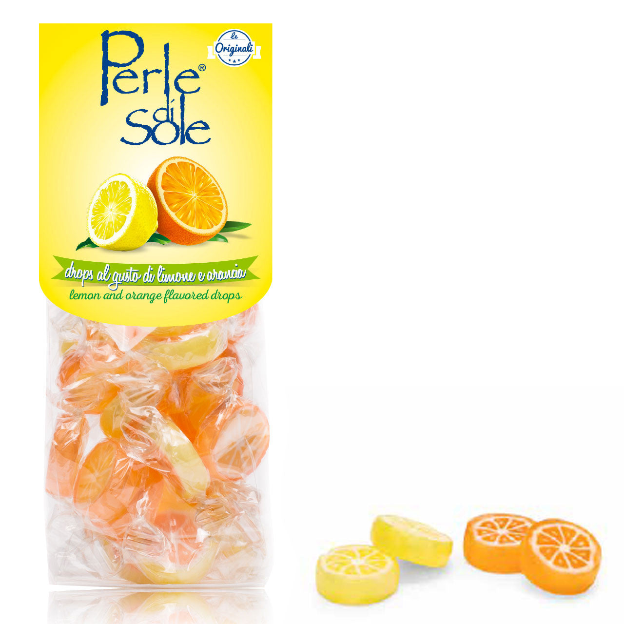 Caramelo duro con rodaja de limón y naranja